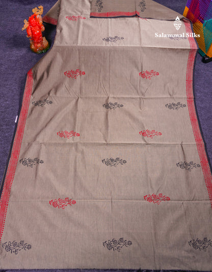 Beautiful Cream Sandal South Cotton Printed Saree With Contrast Black Blouse