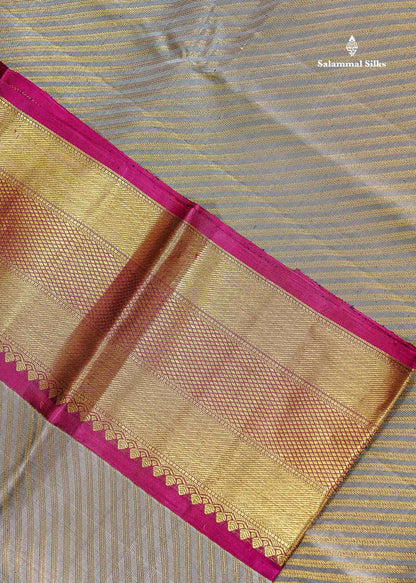 Bridal Pure Kanjivaram Silk Saree - Light Grey Colour Body With Magenta Border