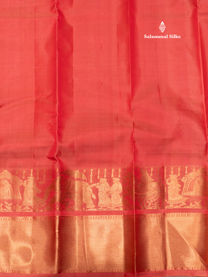 Pinkish Peach Colour Plain Pure Kanjivaram Silk Saree with Pallakku Border