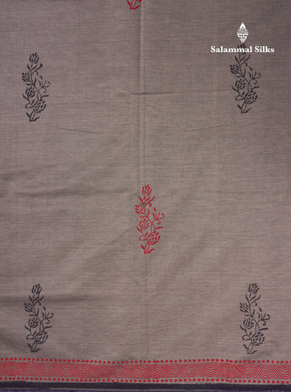 Beautiful Cream Sandal South Cotton Printed Saree With Contrast Black Blouse