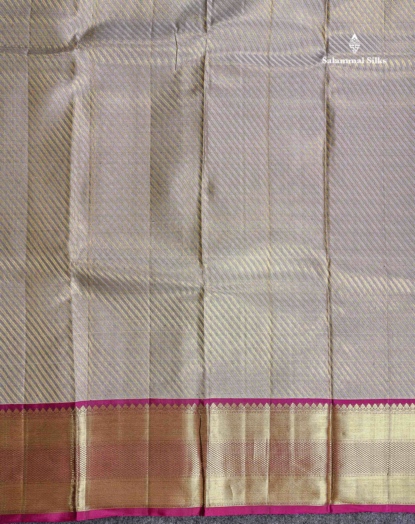 Magenta Border Of Light Grey Pure Kanjivaram Silk Saree 