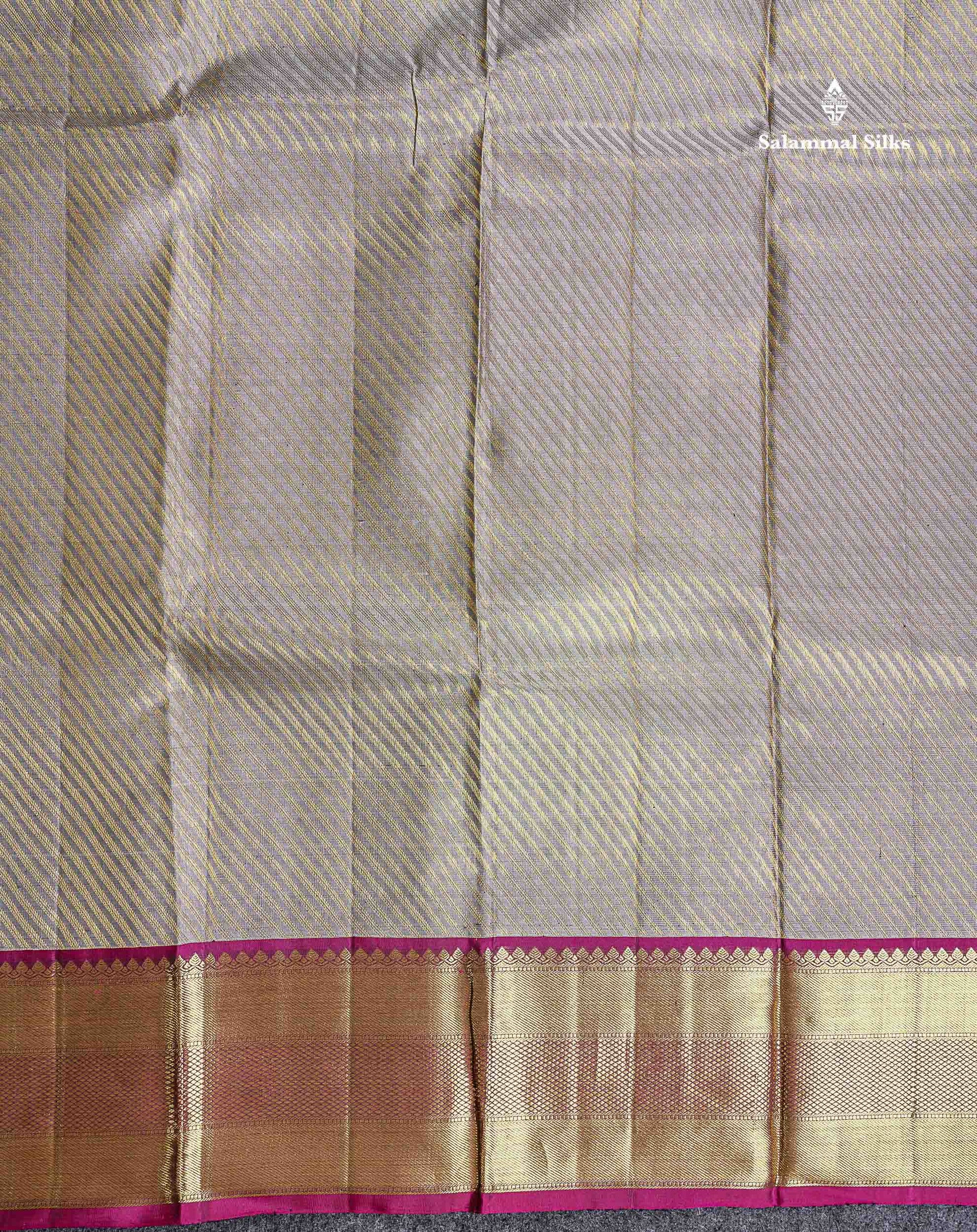 Magenta Border Of Light Grey Pure Kanjivaram Silk Saree 