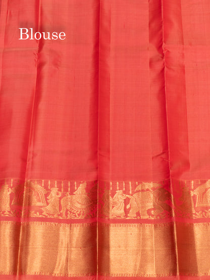 Pinkish Peach Colour Plain Pure Kanjivaram Silk Saree with Pallakku Border