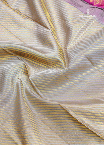 Bridal Pure Kanjivaram Silk Saree - Light Grey Colour Body With Magenta Border