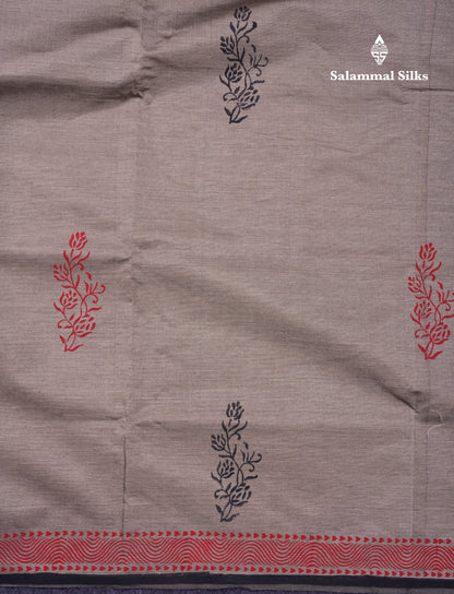 Beautiful Cream Sandal South Cotton Printed Saree With Contrast Black Blouse