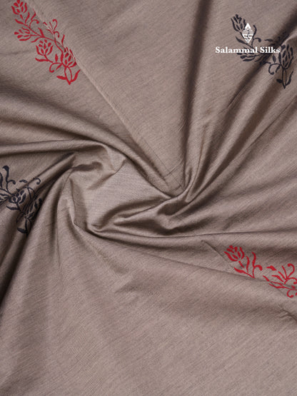 Beautiful Cream Sandal South Cotton Printed Saree With Contrast Black Blouse