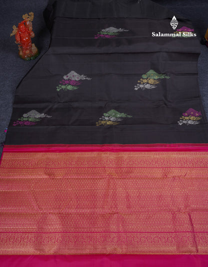 Beautiful Black Fancy Pure Kanjivaram Silk Saree With Contrast Pink Blouse