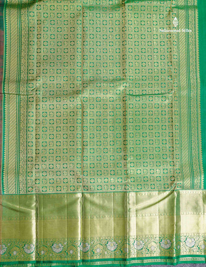 Beautiful Pink Gold & Silver Zari Buttas Bridal Pure Kanjivaram Silk Saree With Traditional Evening Morning Border