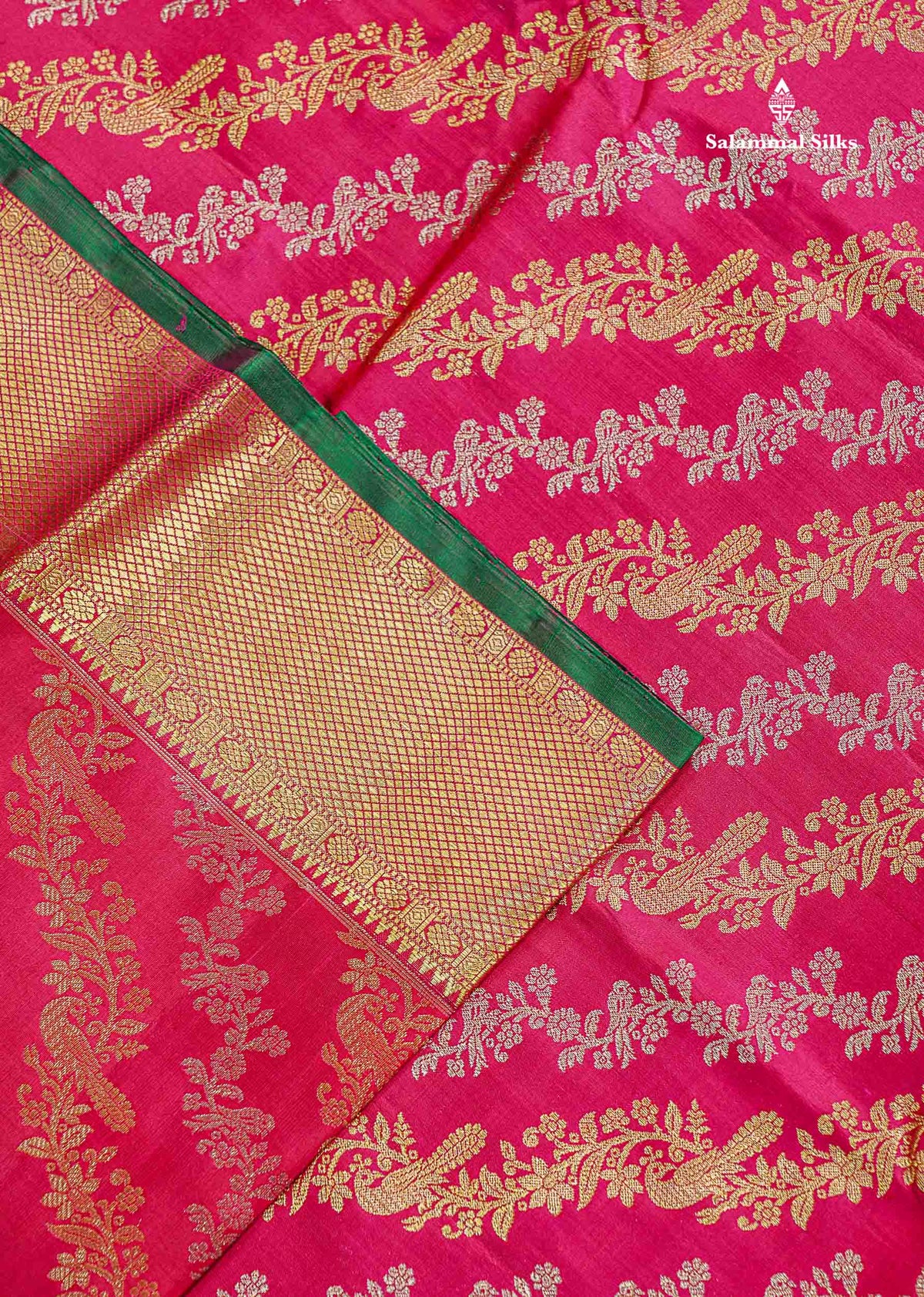 Beautiful Pink Gold & Silver Zari Buttas Bridal Pure Kanjivaram Silk Saree With Traditional Evening Morning Border