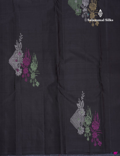 Beautiful Black Fancy Pure Kanjivaram Silk Saree With Contrast Pink Blouse