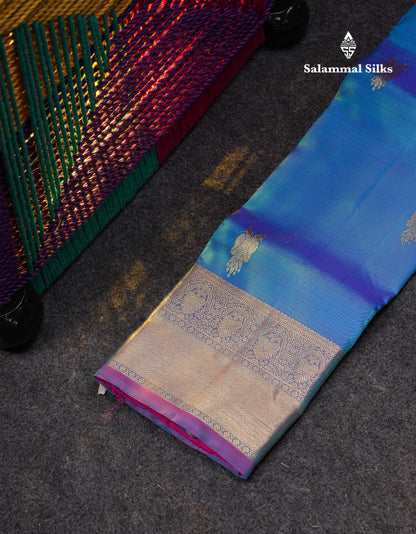 Beautiful Pure Silk Pattu Pavadai (Ananda Blue) With Contrast Pink Blouse 27"