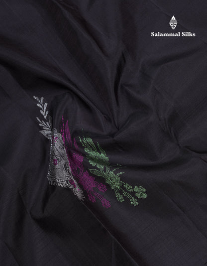 Beautiful Black Fancy Pure Kanjivaram Silk Saree With Contrast Pink Blouse