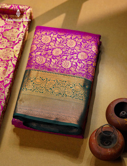 Magenta Beautiful Grand Bridal Semi Silk Saree With Contrast Bottle Green Border