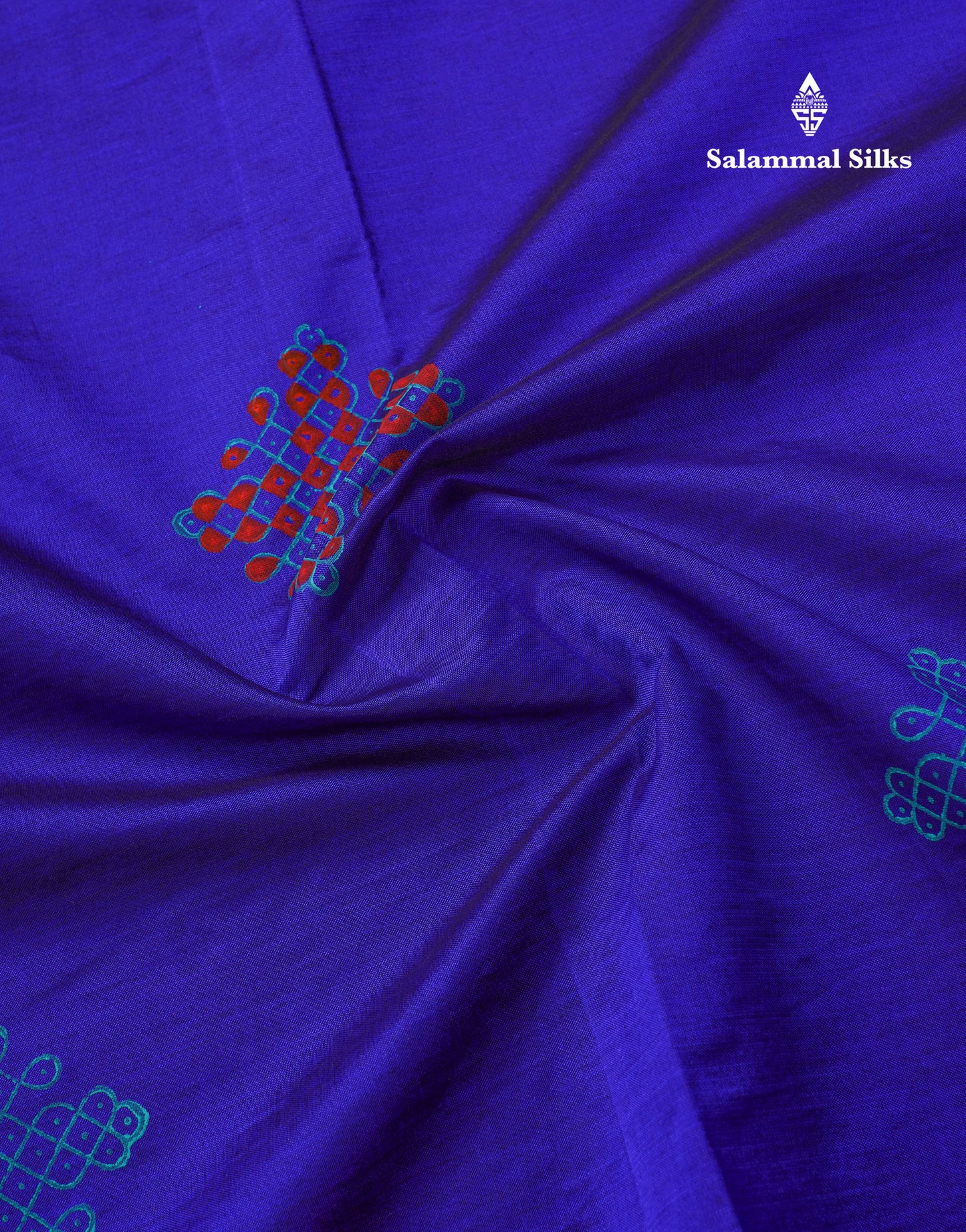 Beautiful Royal Blue South Cotton Printed Saree With Contrast Sapphire Blue Blouse