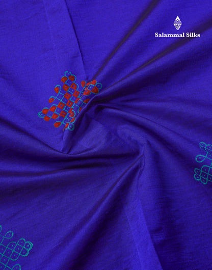 Beautiful Royal Blue South Cotton Printed Saree With Contrast Sapphire Blue Blouse