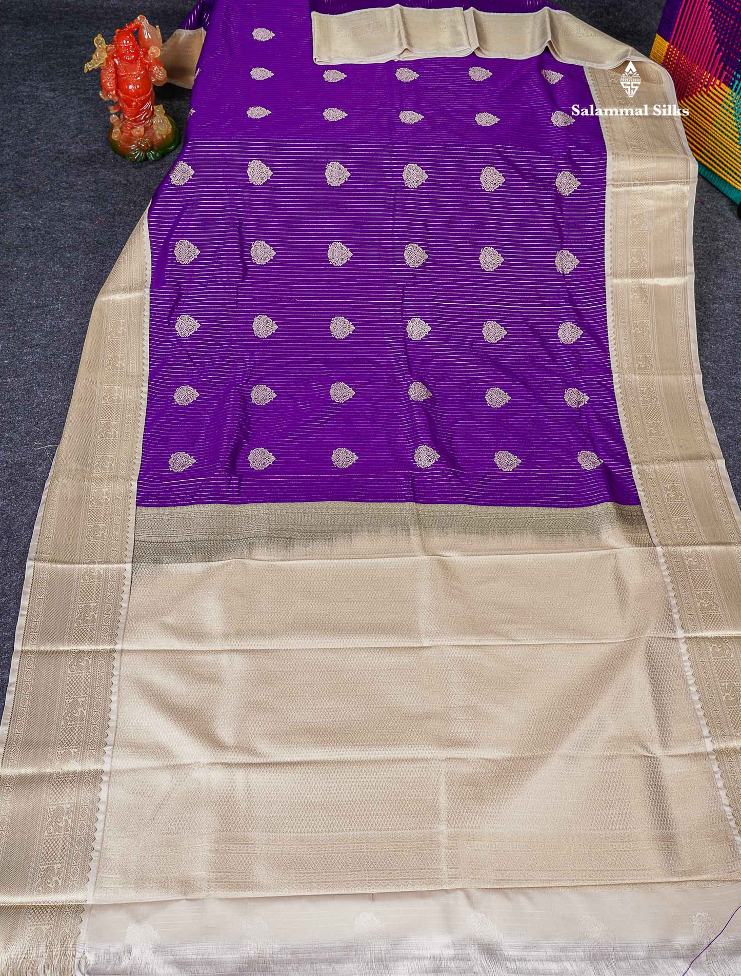Full View Of Royal Purple Semi Silk Saree
