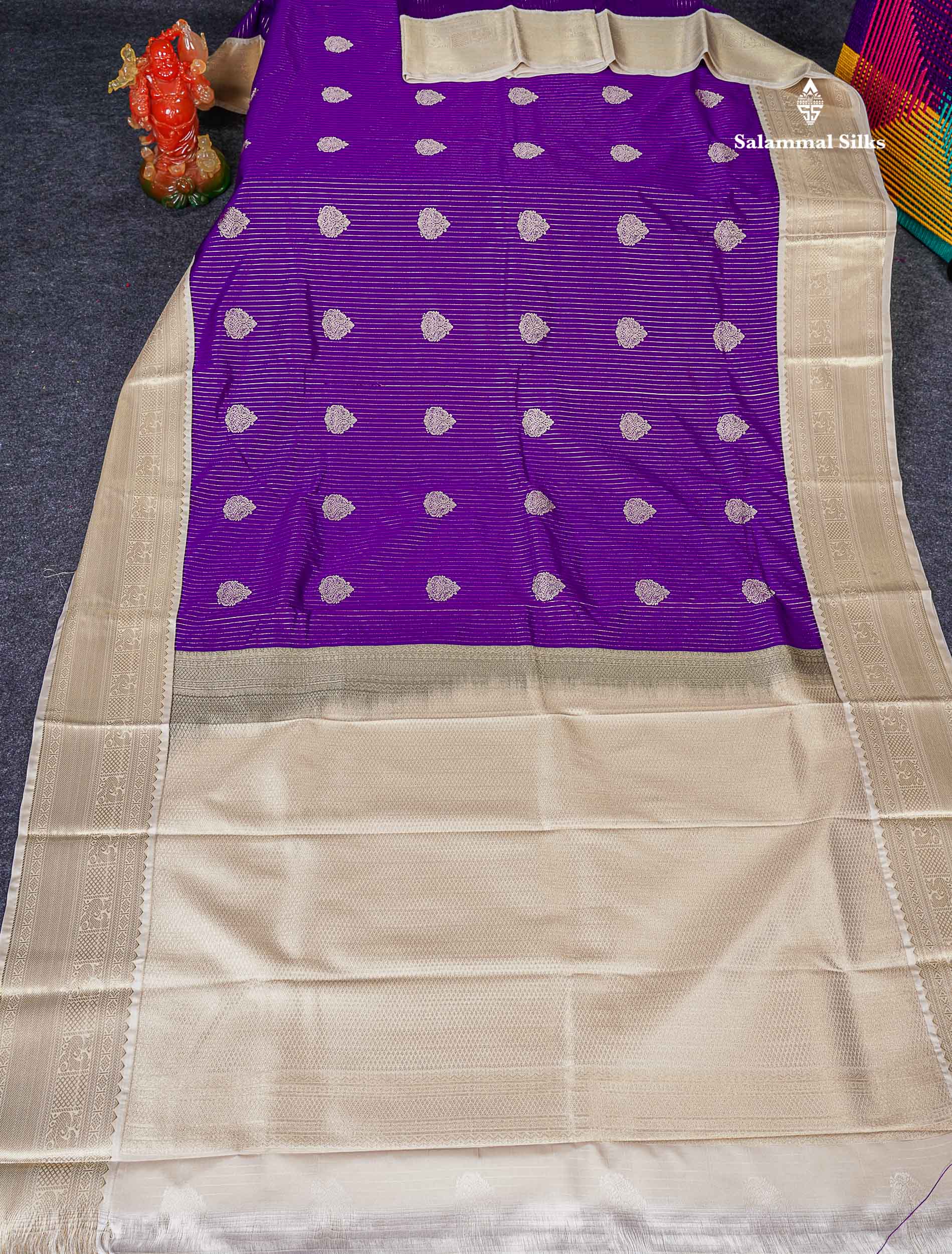 Full View Of Royal Purple Semi Silk Saree