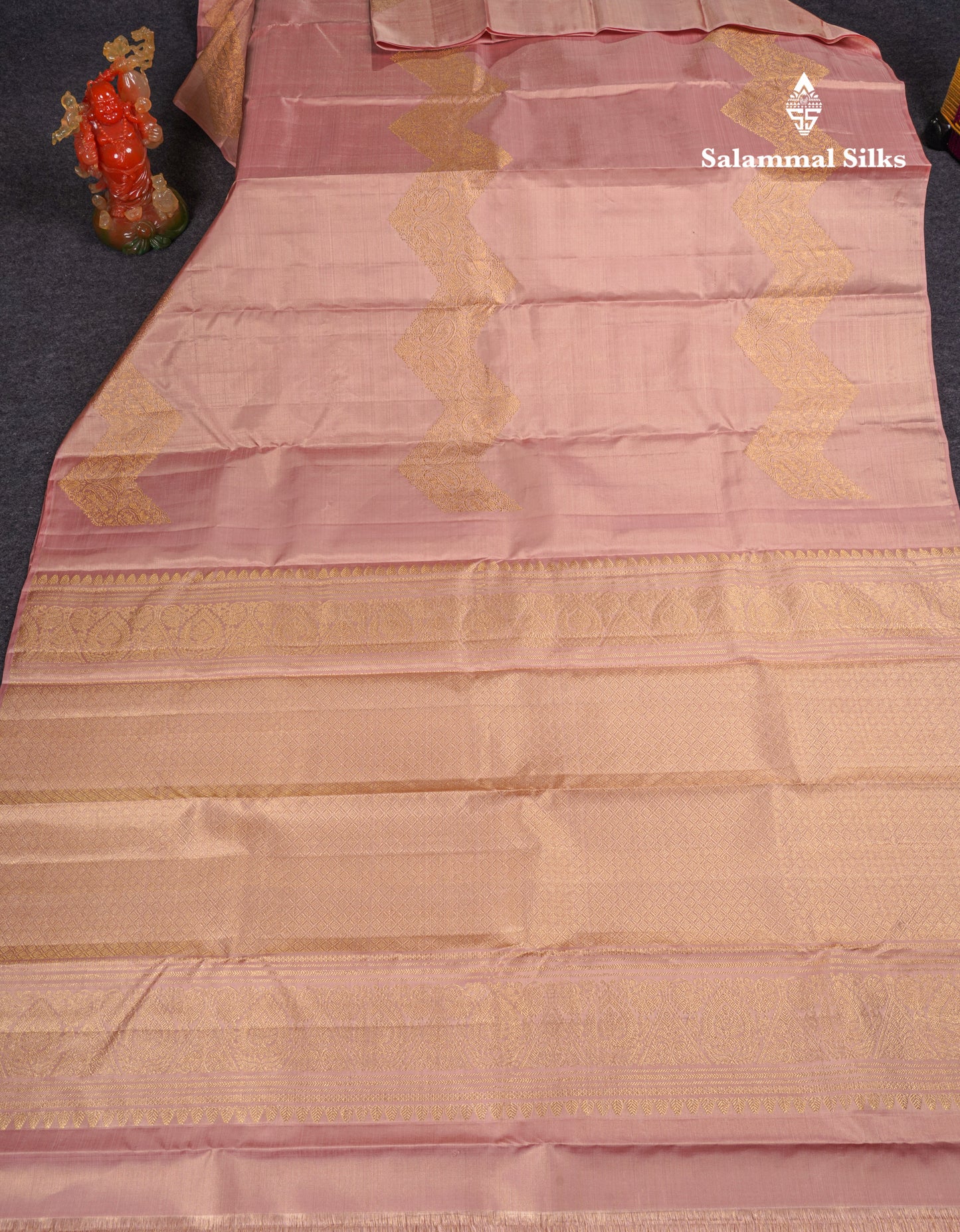 Beautiful Light Peach Fancy Pure Kanjivaram Silk Saree With Blouse