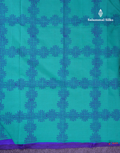 Beautiful Royal Blue South Cotton Printed Saree With Contrast Sapphire Blue Blouse