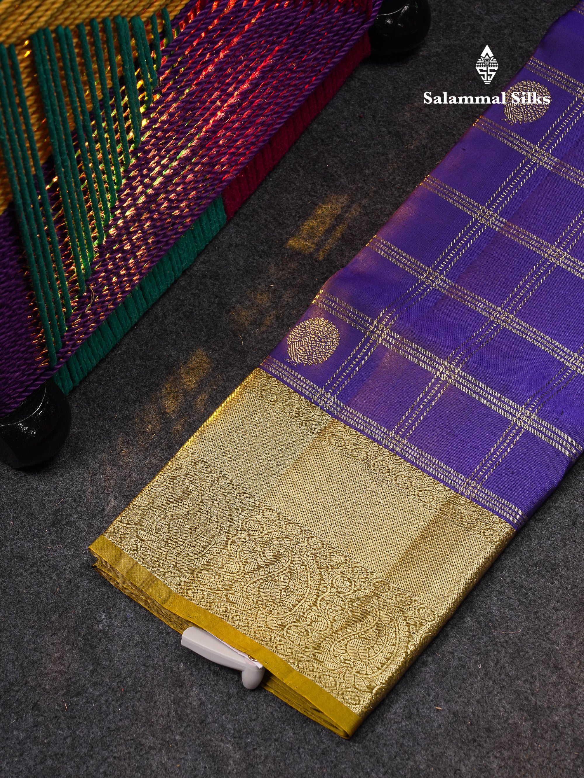 Beautiful Pure Silk Pattu Pavadai Checks With Butta (Violet) With Cont ...