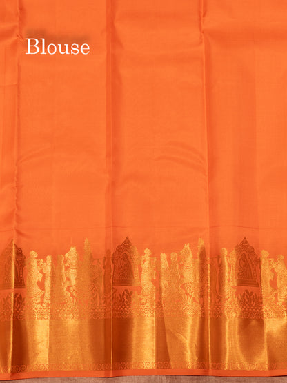 Peach Colour Plain Pure Kanjivaram Silk Saree with Pallakku Border