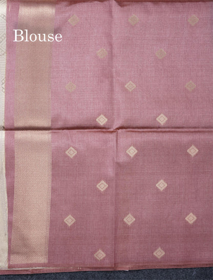 Light Chocolate Semi Tussar Silk Saree With Contrast Lavender Border
