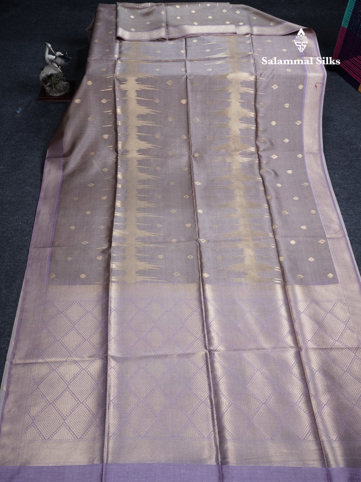 Light Chocolate Semi Tussar Silk Saree With Contrast Lavender Border