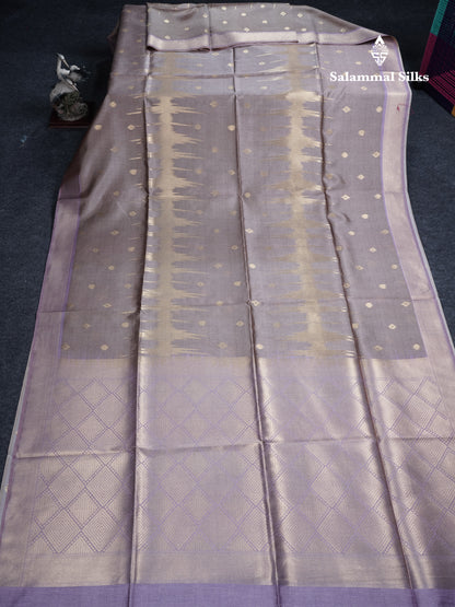 Light Chocolate Semi Tussar Silk Saree With Contrast Lavender Border