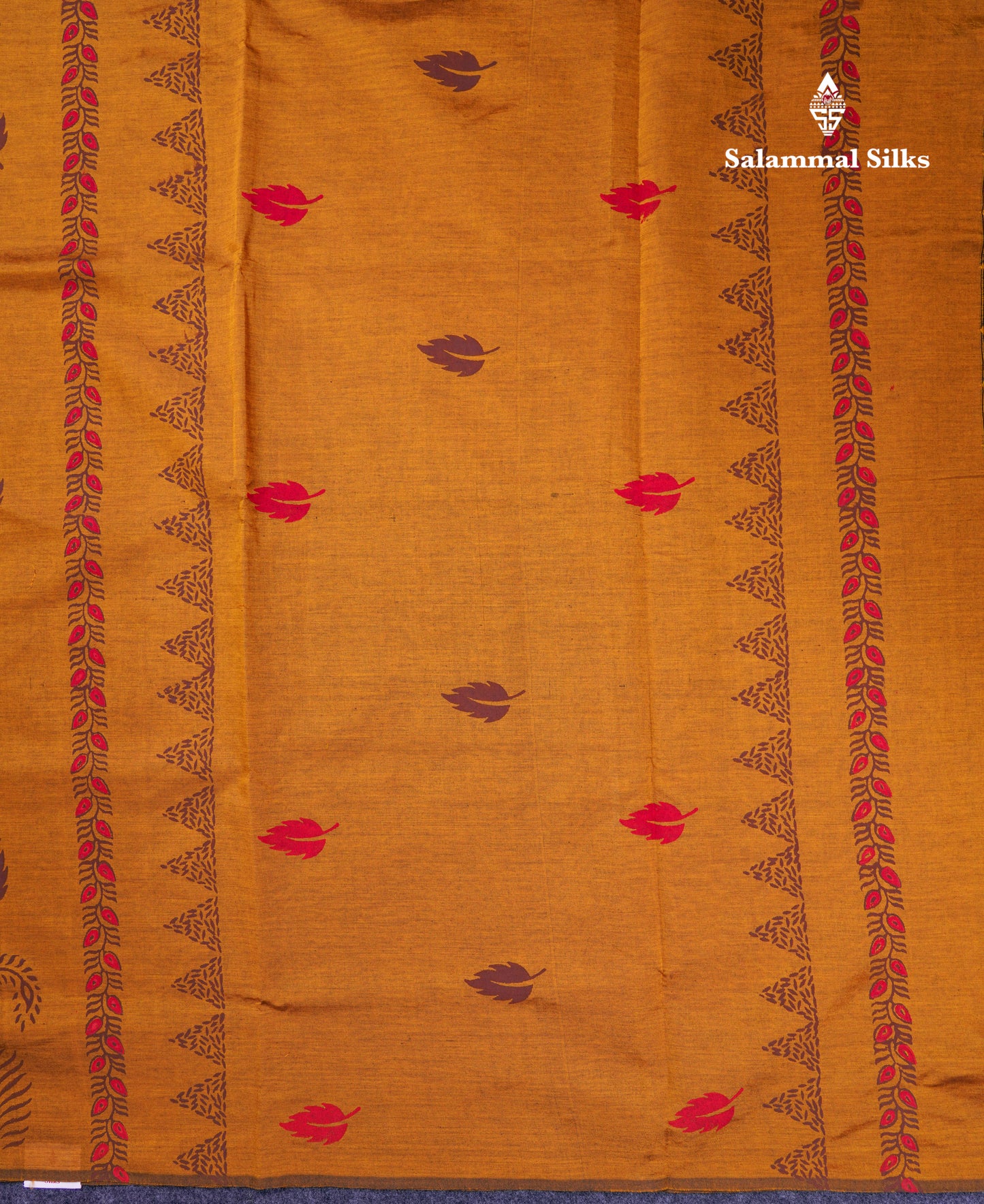 Beautiful Mustard Yellow South Cotton Printed Saree With Contrast Brown Blouse