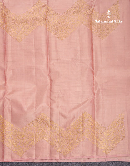 Beautiful Light Peach Fancy Pure Kanjivaram Silk Saree With Blouse