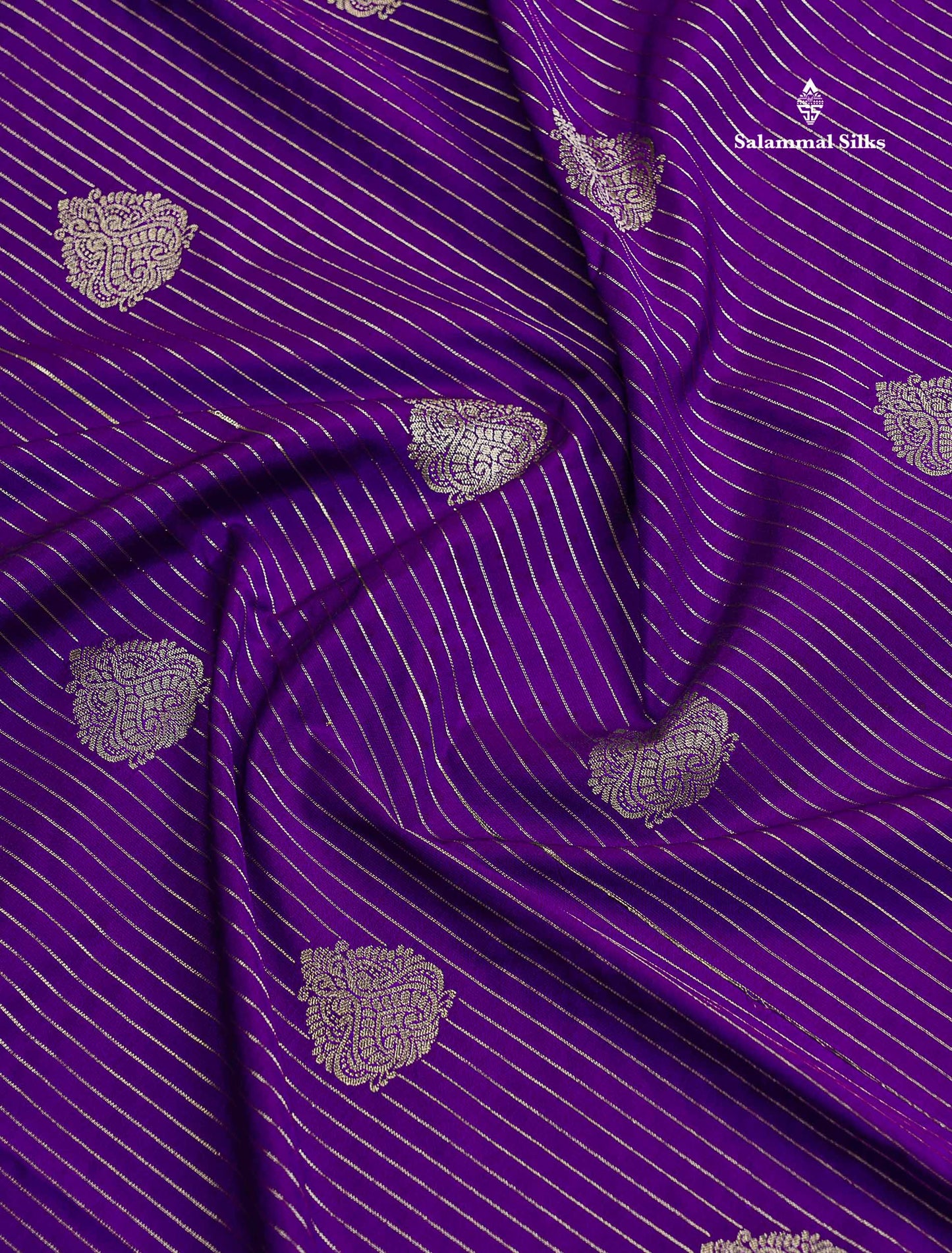 Semi Silk Saree - Royal Purple Stripes With Butta Along With Contrast Cream Border
