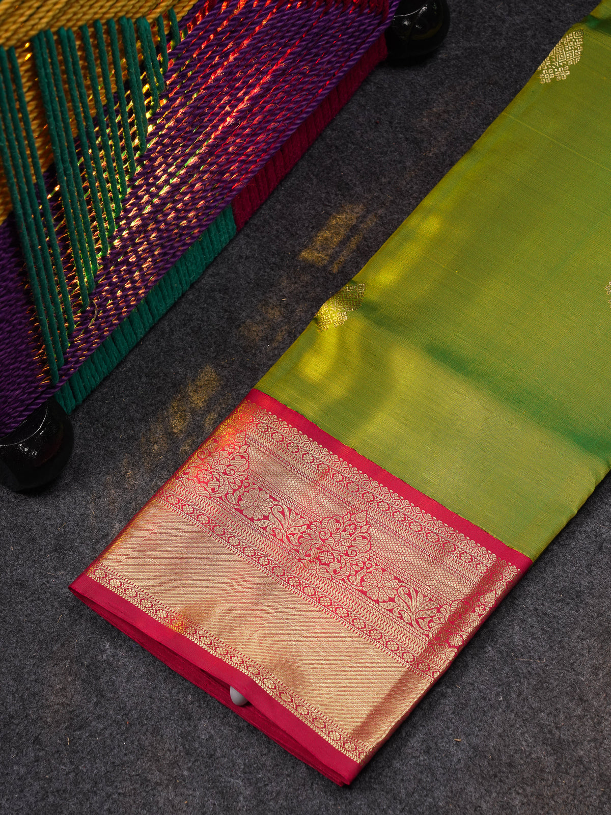 Beautiful Pure Silk Pattu Pavadai (Manthulir Green) With Contrast Maroon Blouse 36"
