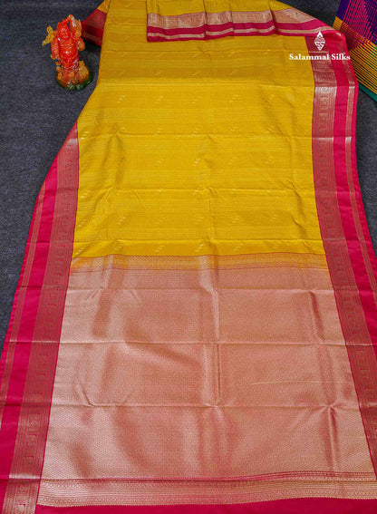 Full View Of Mustard Yellow Semi Silk Saree 