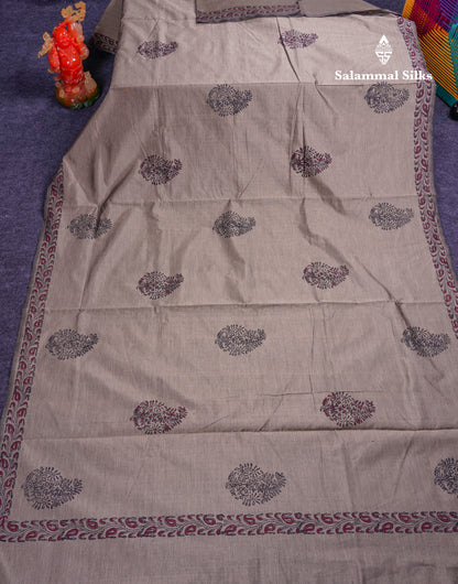Beautiful Cream Sandal South Cotton Printed Saree With Contrast Redish Maroon Blouse