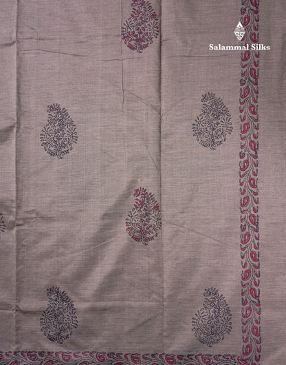Beautiful Cream Sandal South Cotton Printed Saree With Contrast Redish Maroon Blouse