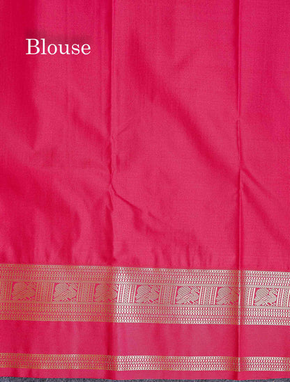 Contrast Red Blouse Of Mustard Yellow Semi Silk Saree