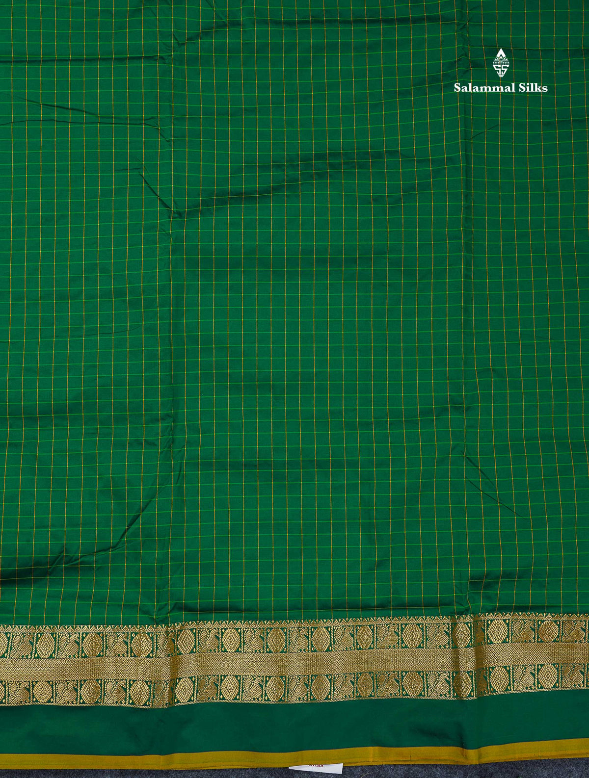 Semi Silk Saree - Bottle Green Colour Body Checks With Traditional Border | 9.5 Yards