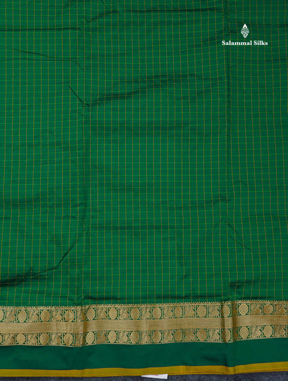 Semi Silk Saree - Bottle Green Colour Body Checks With Traditional Border | 9.5 Yards