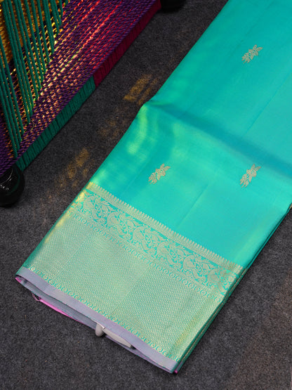 Beautiful Pure Silk Pattu Pavadai (Sapphire Blue) With Contrast Light Pink Blouse 45"