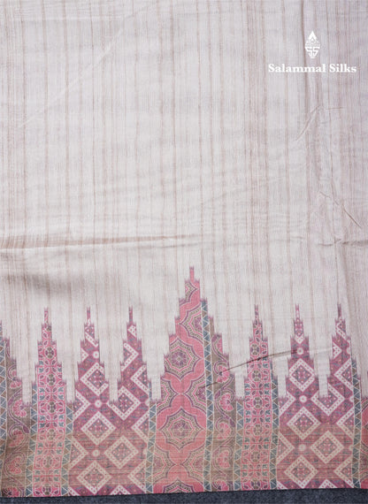 Sandal Semi Tussar Saree With Contrast Grey Fancy Border