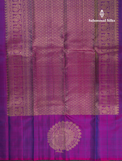 Beautiful Navy Blue Pure Kanjivaram Silk Saree With Contrast Vadamalli Fancy Border