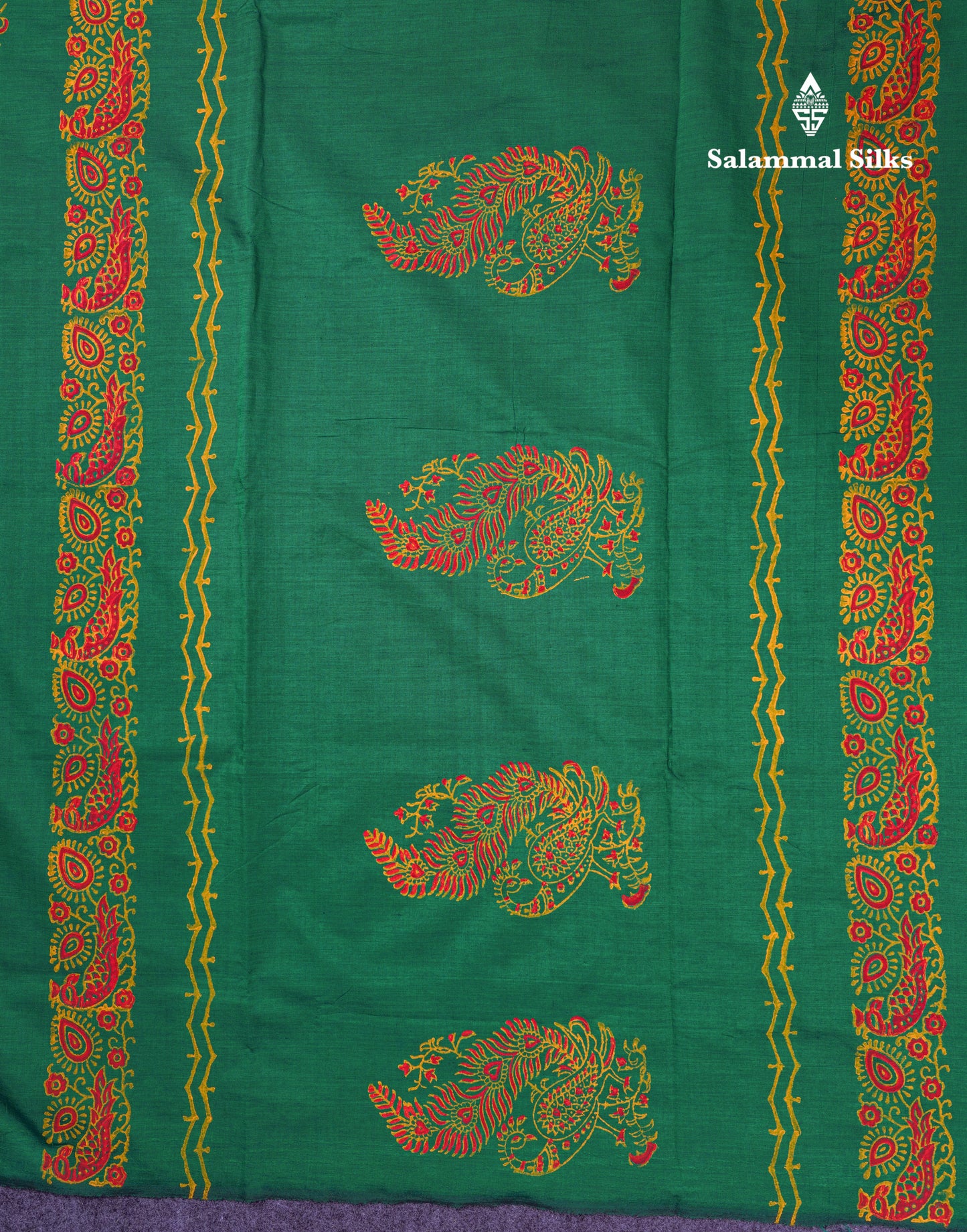 Beautiful Saffire Green South Cotton Printed Saree With Contrast Yellow Blouse