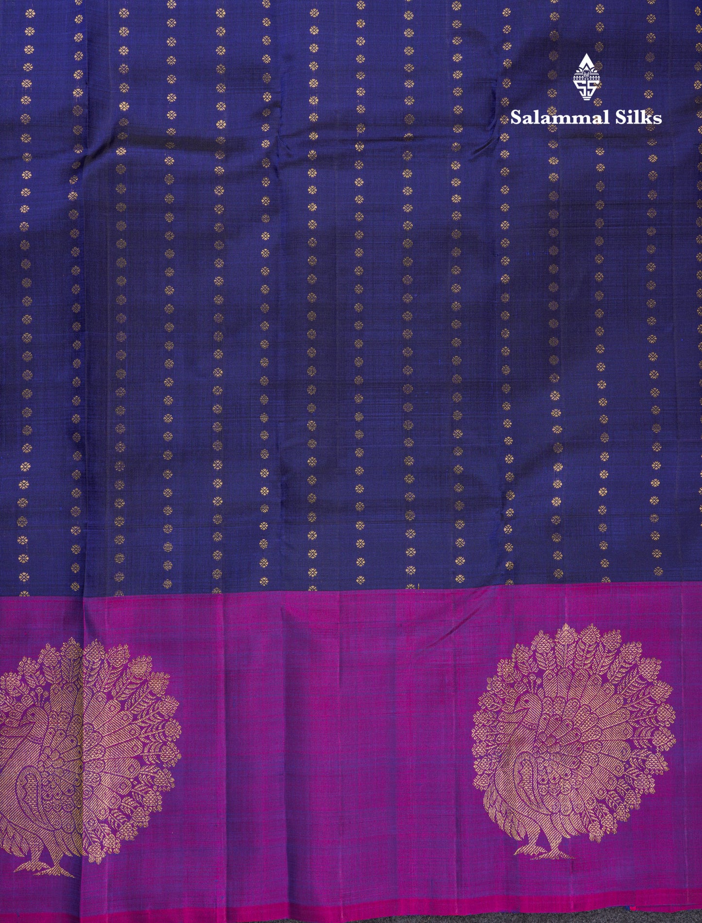 Beautiful Navy Blue Pure Kanjivaram Silk Saree With Contrast Vadamalli Fancy Border