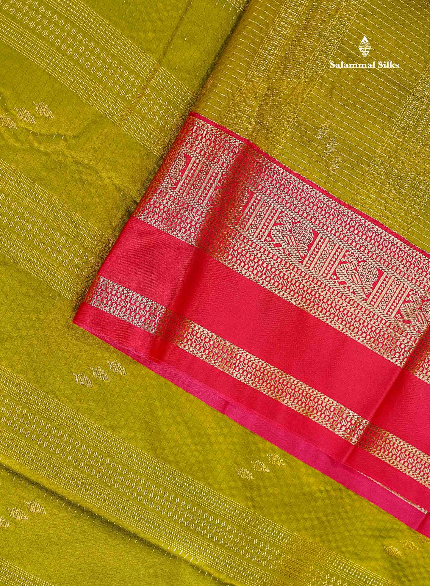 Semi Silk Saree - Manthulir Green Vaira Oosi Lines Along With Red Traditional Border