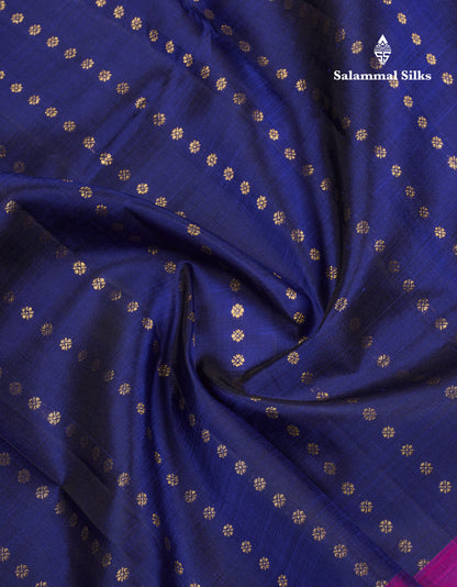 Beautiful Navy Blue Pure Kanjivaram Silk Saree With Contrast Vadamalli Fancy Border