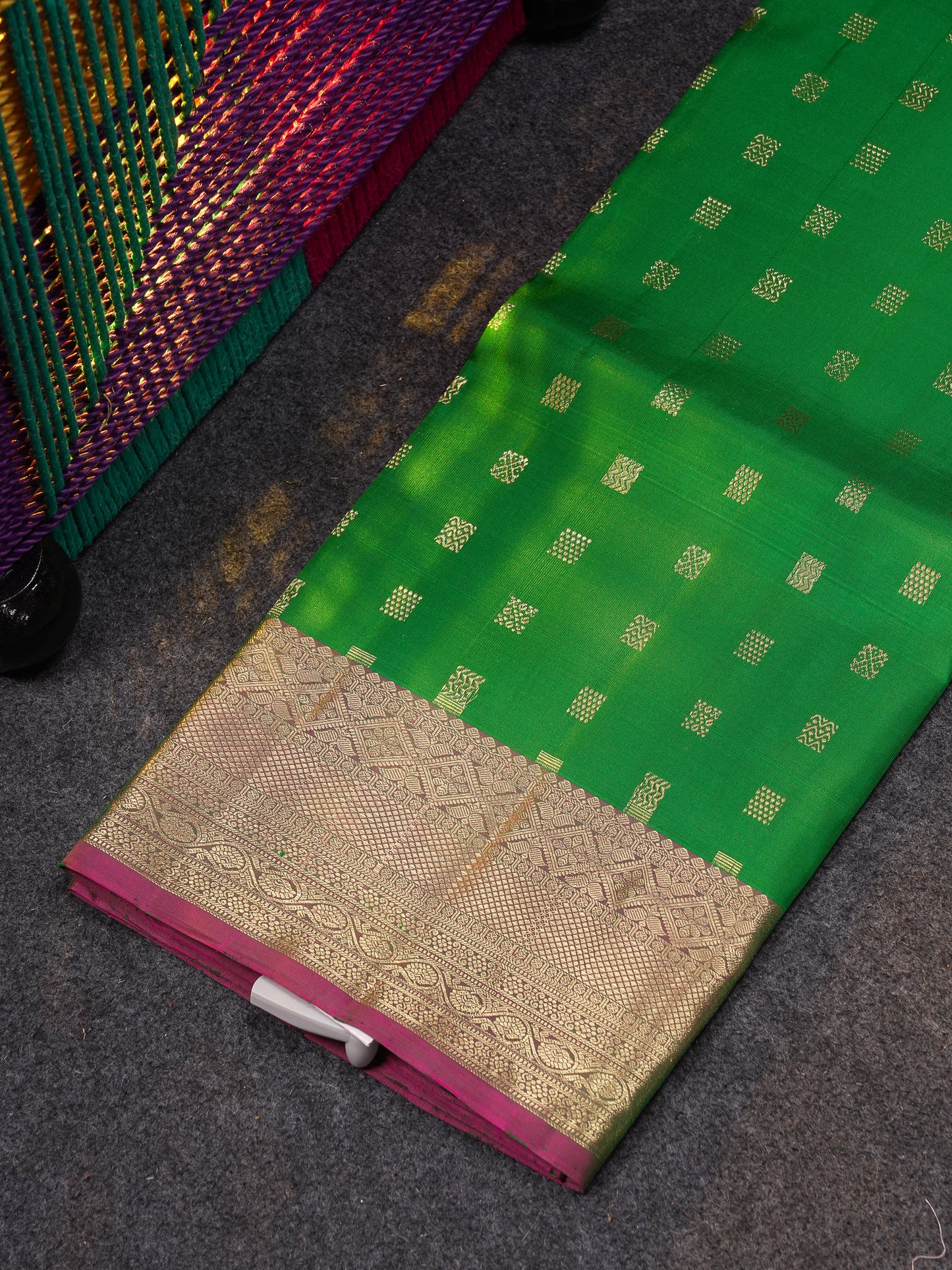 Beautiful Pure Silk Pattu Pavadai (Half White) With Contrast Chilly Red Blouse 45"