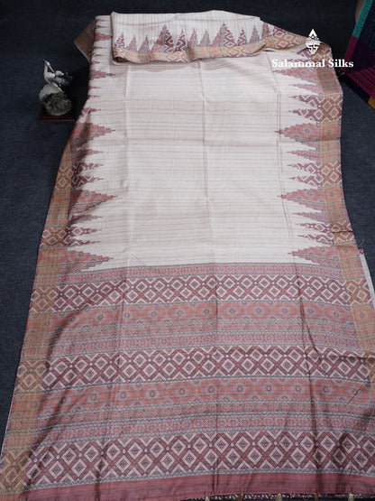 Sandal Semi Tussar Saree With Contrast Grey Fancy Border