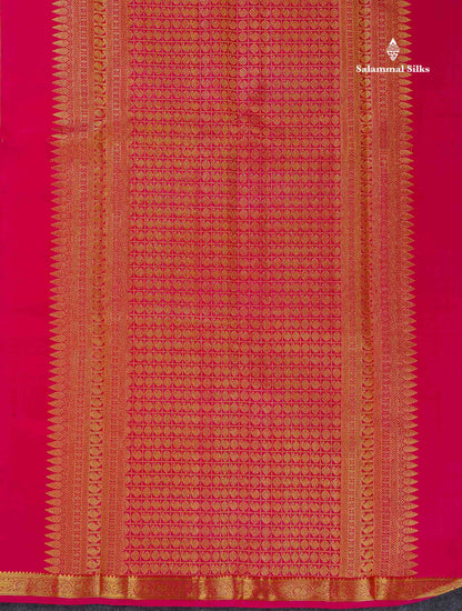 Pure Kanjivaram Silk Saree - Paalum Pazham Checks With Butta & Traditional Small Border
