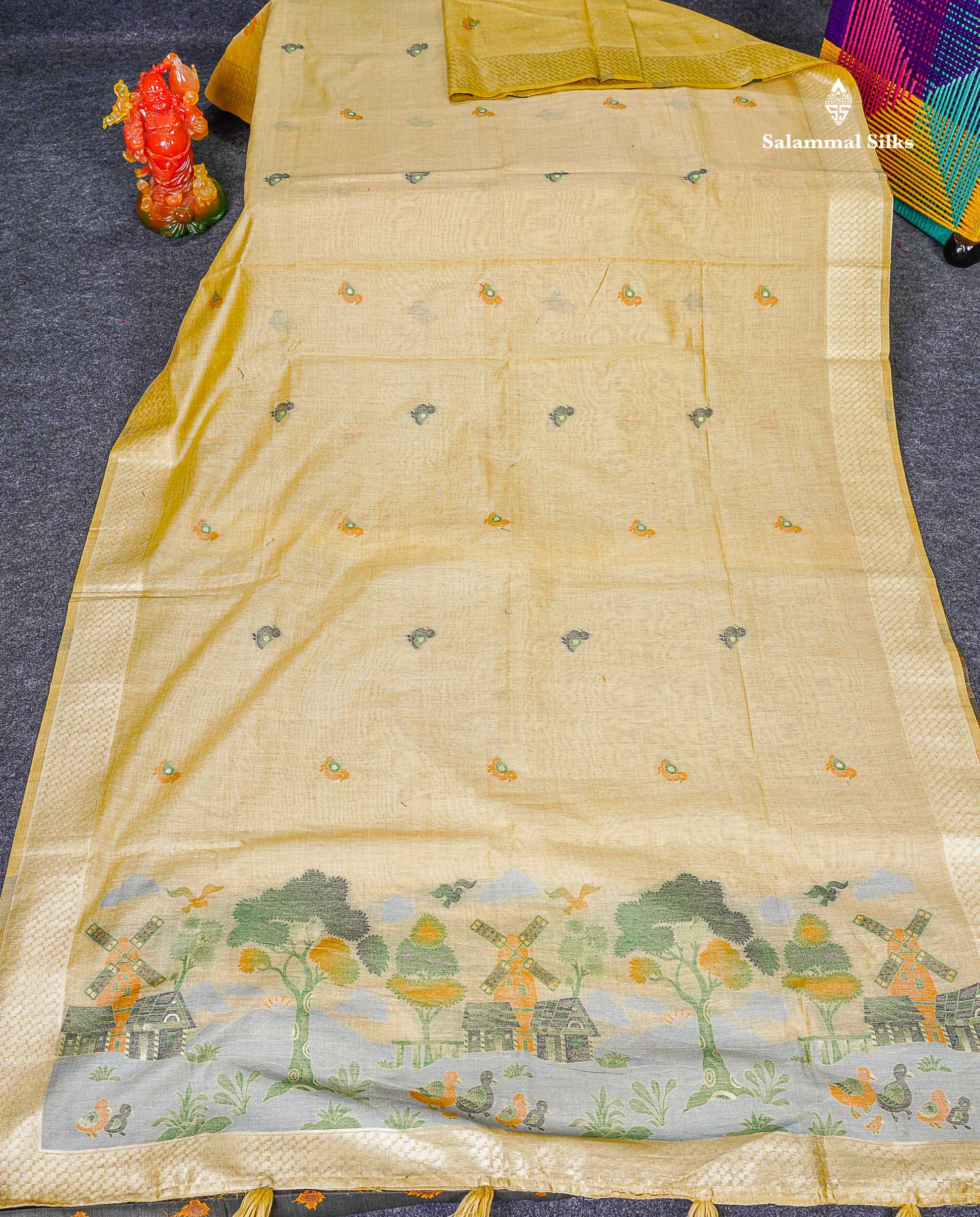 Full View Of Sandal Muga Cotton Saree