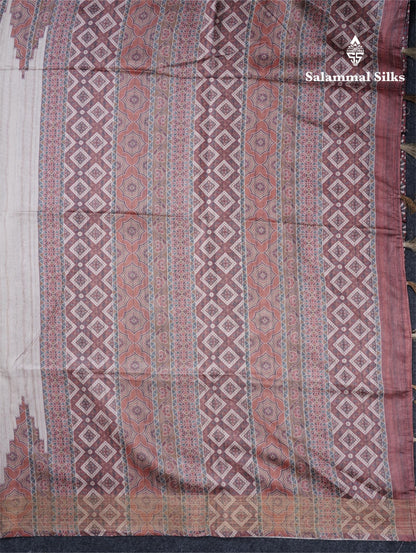 Sandal Semi Tussar Saree With Contrast Grey Fancy Border
